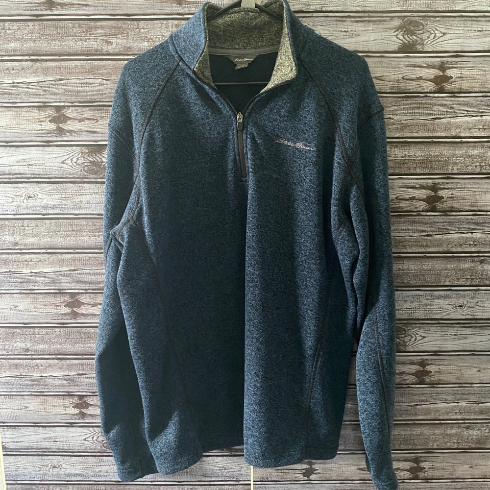 Eddie Bauer Men's Long-Sleeved 1/4-Zip Pullover Sweater Size XL Blue Logo